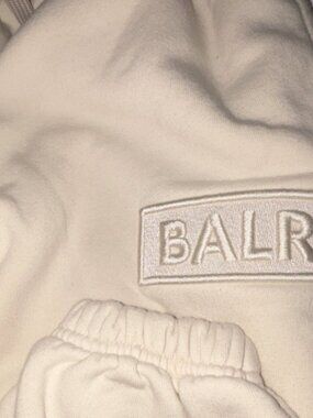 BALR. Ivory Fleece Sweatpants XS Cotton Blend Logo Elastic Waist Unisex